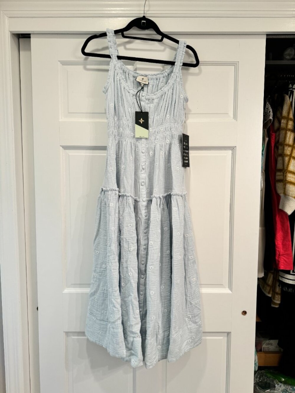 *NWT* Blue Gauze Daisy Embroidered Landis Midi Dress S - Picture 3 of 6